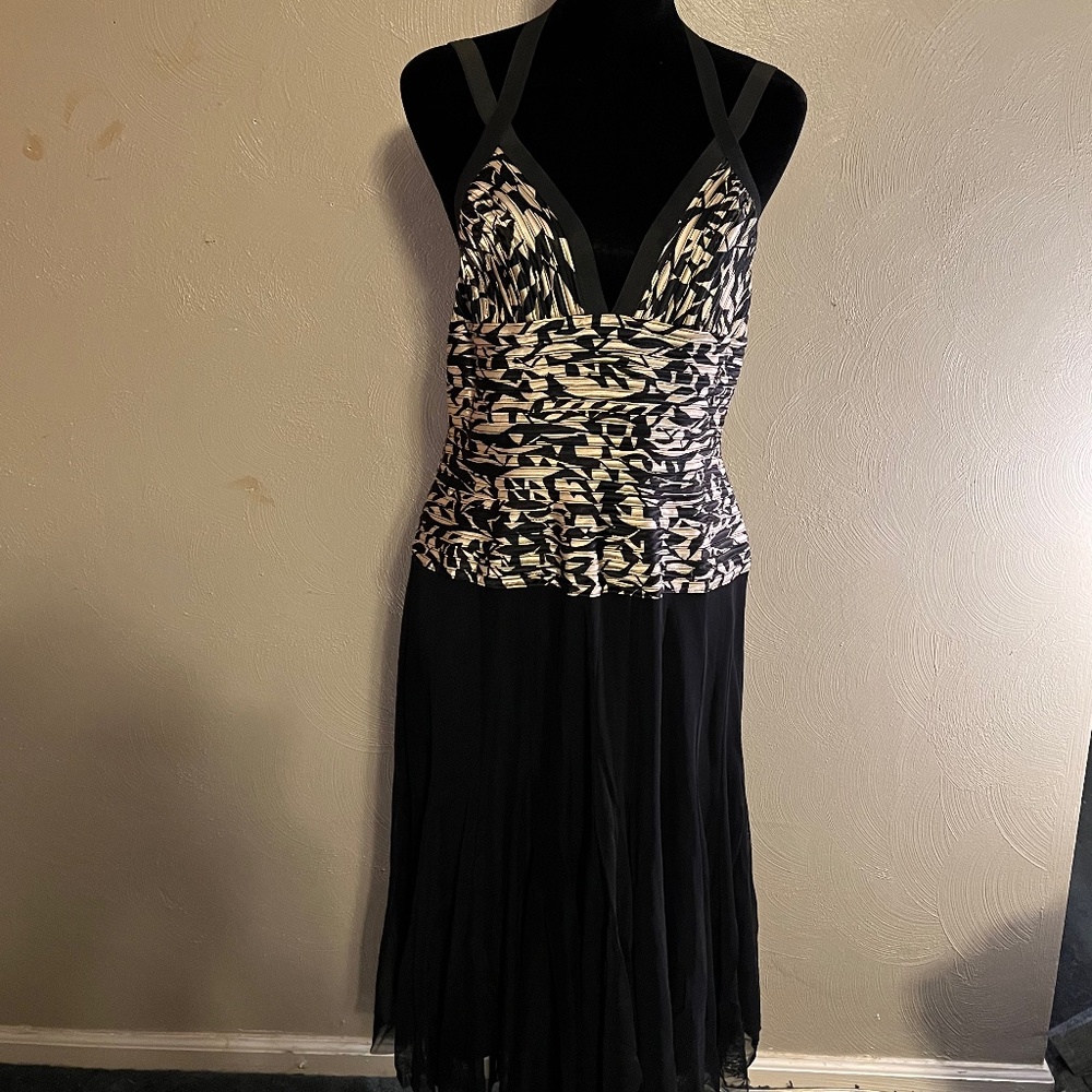 Xscape animal print ruched top dress with tulle skirt